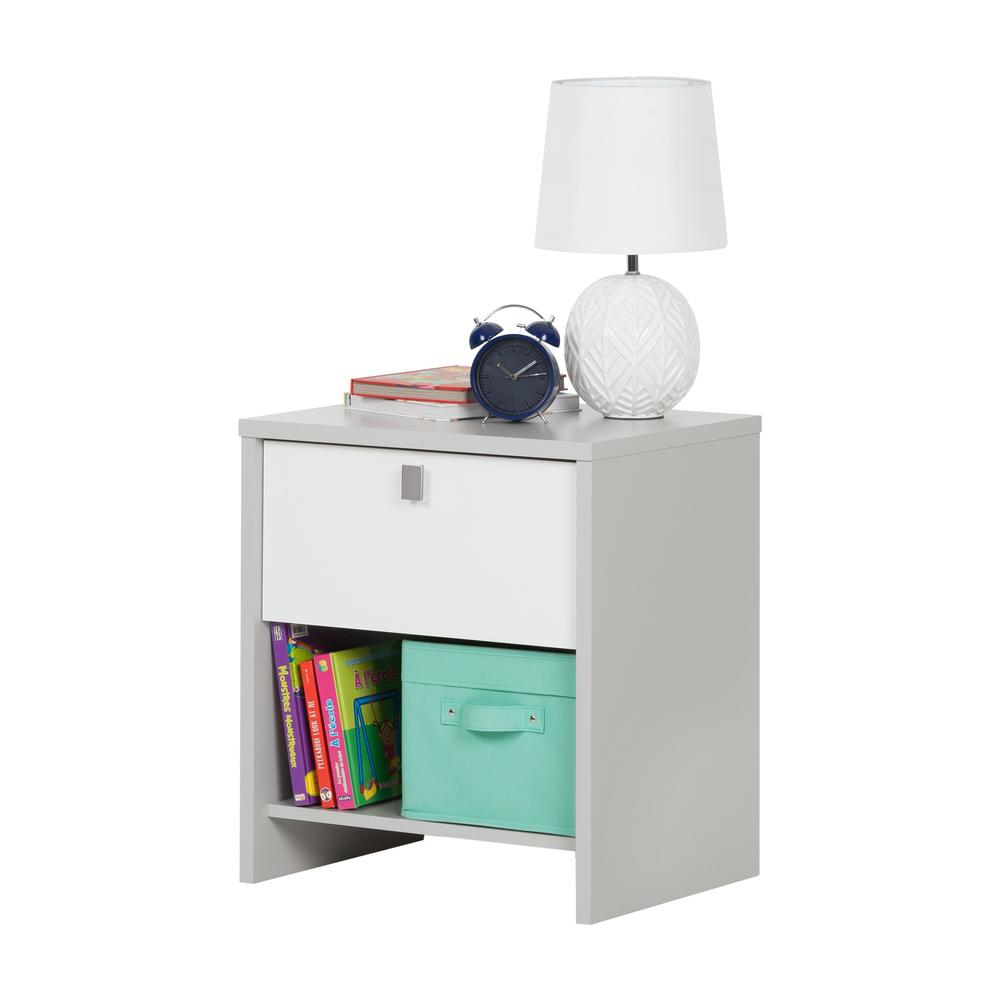 South Shore Cookie 1-Drawer Nightstand, Soft Gray and Pure White