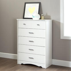 South Shore Tiara 5-Drawer Dresser, Pure White with Jewel-Like Handles