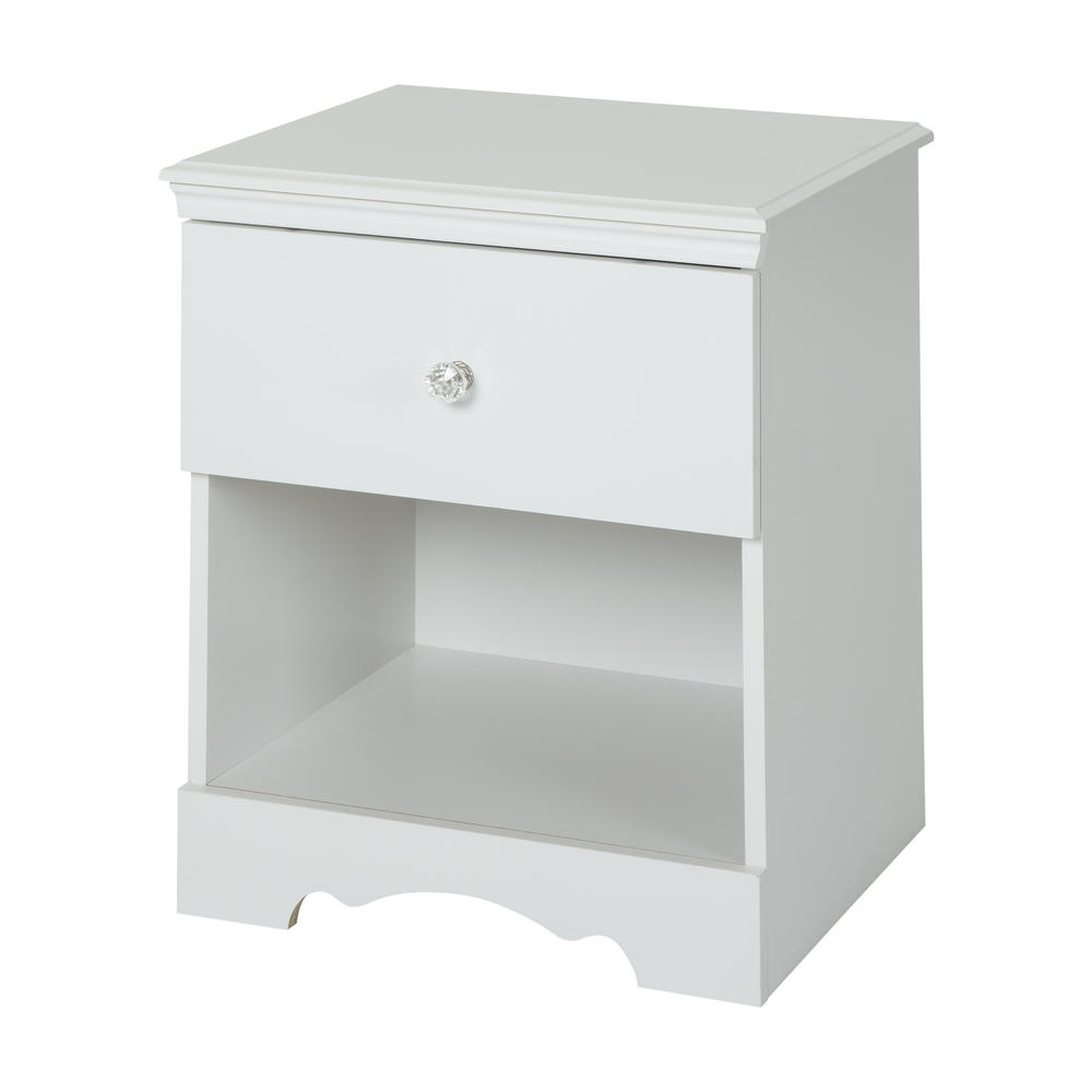 South Shore Crystal 1-Drawer Nightstand - End Table with Storage- Pure White
