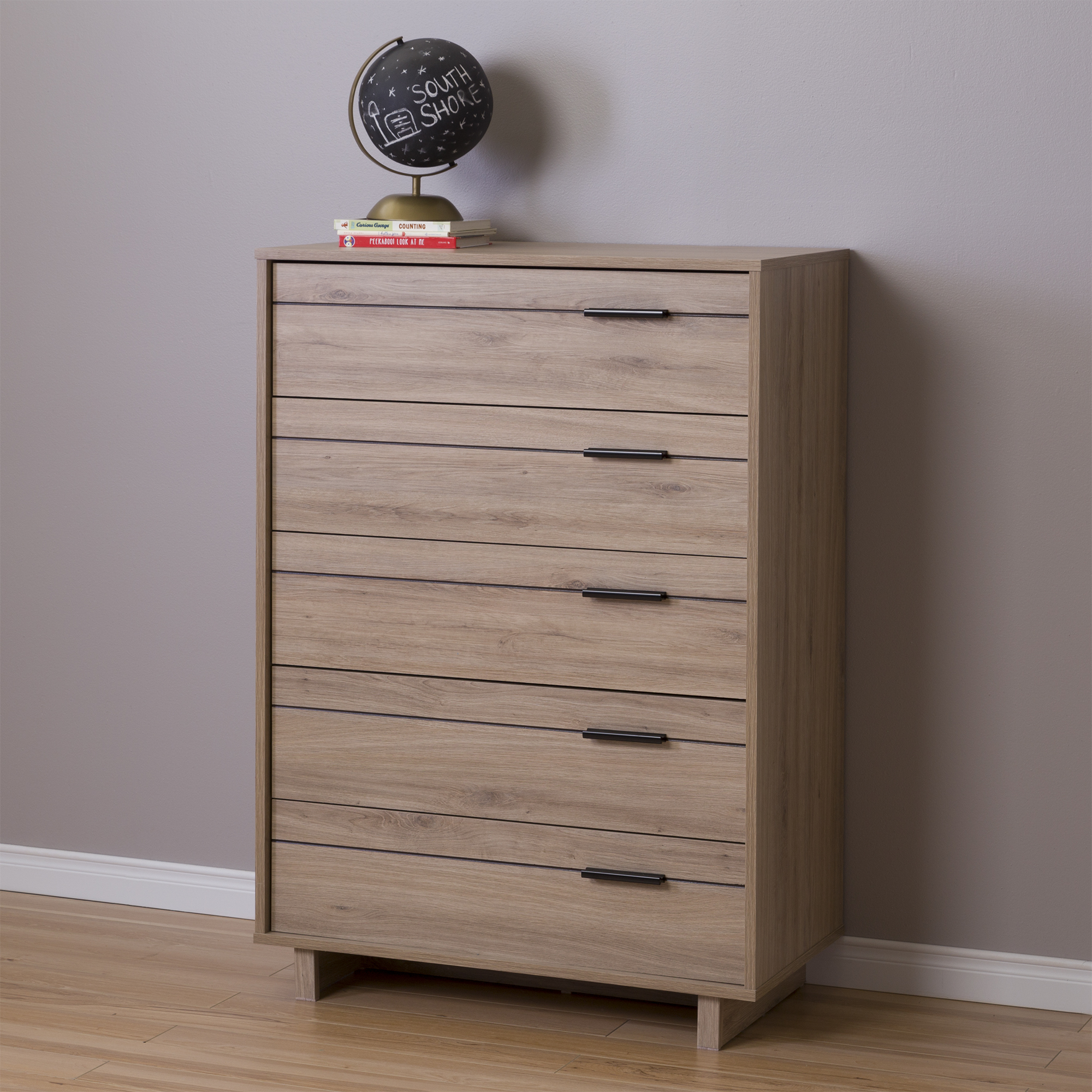 South Shore Fynn 5-Drawer Chest, Rustic Oak, Brown South Shore Fynn 5-Drawer Chest, Rustic Oak, Brown