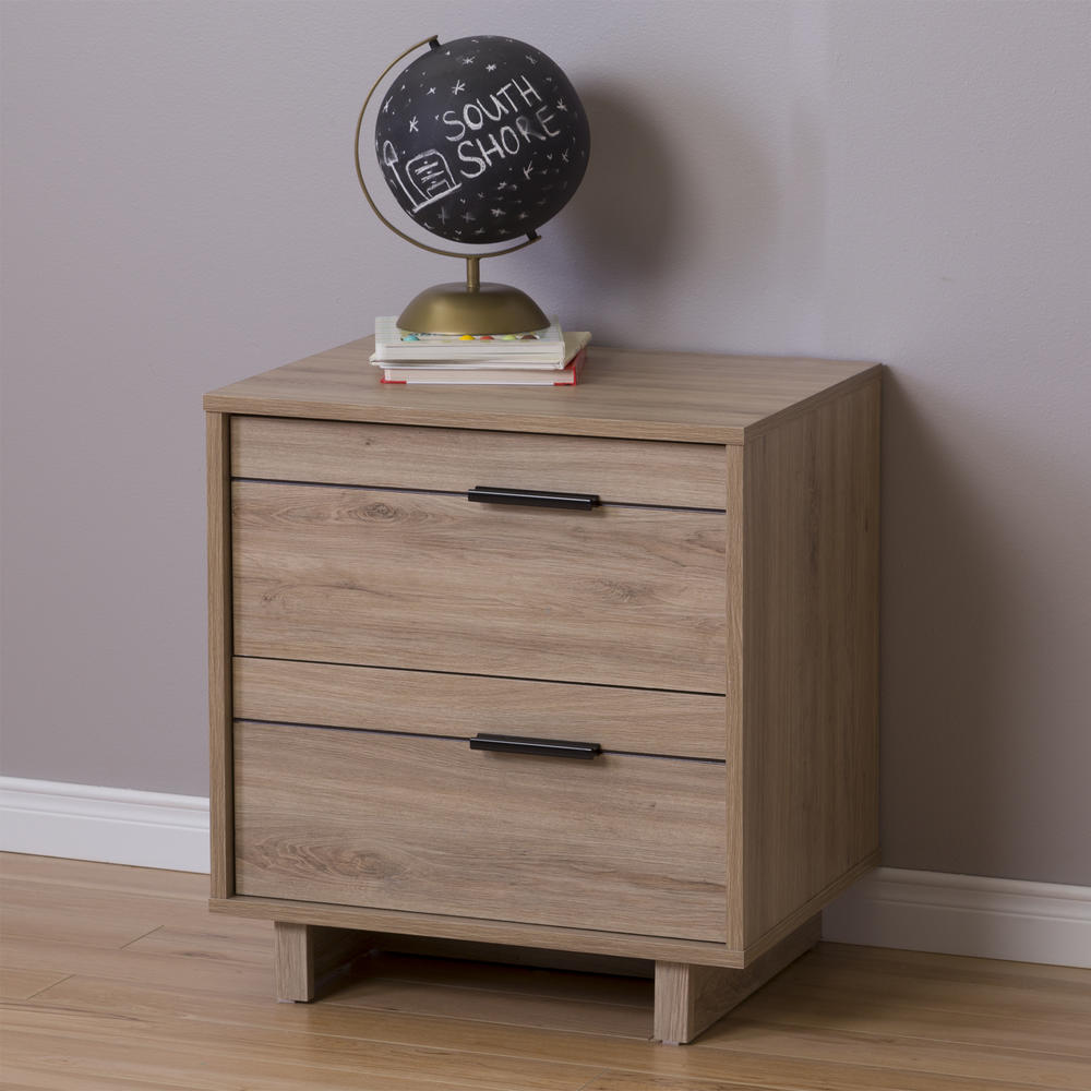 South Shore Fynn 2-Drawer Nightstand - End Table with Storage- Rustic Oak