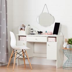 South Shore Vito Pure White and Pink Makeup Desk with Drawer