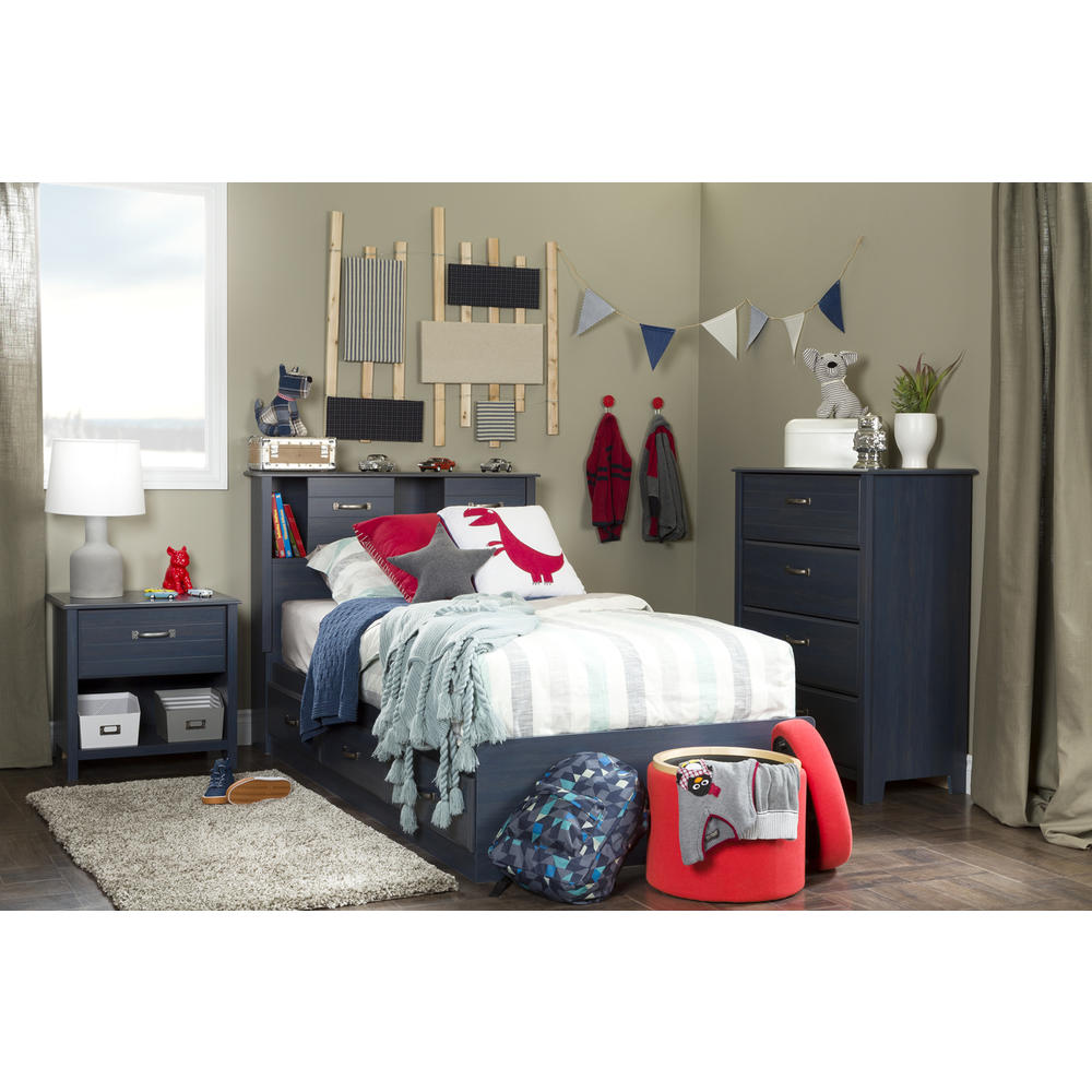 South Shore Ulysses Twin Bookcase Headboard (39'') with Sliding Doors, Blueberry