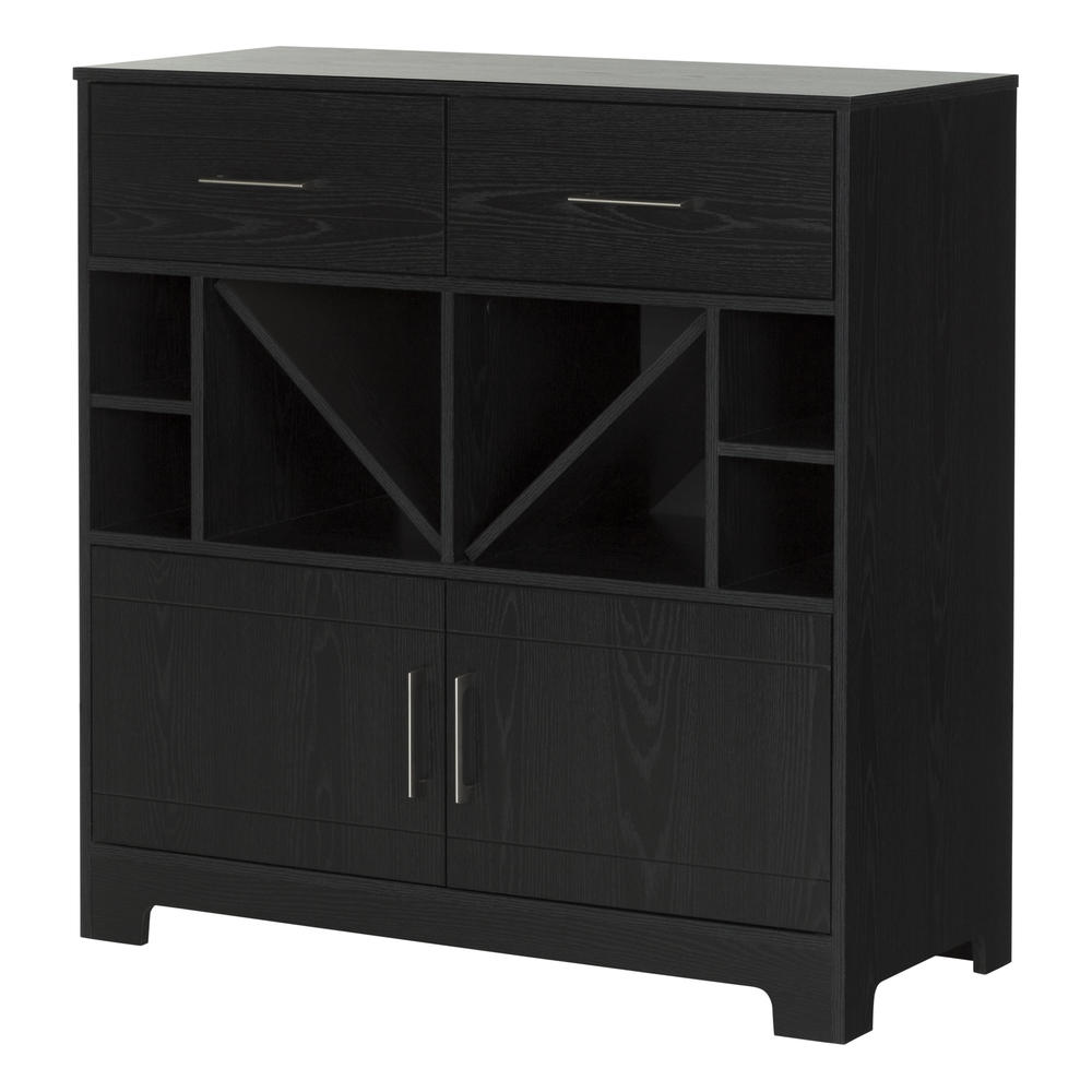 South Shore Vietti Bar Cabinet with Bottle Storage and Drawers, Black Oak