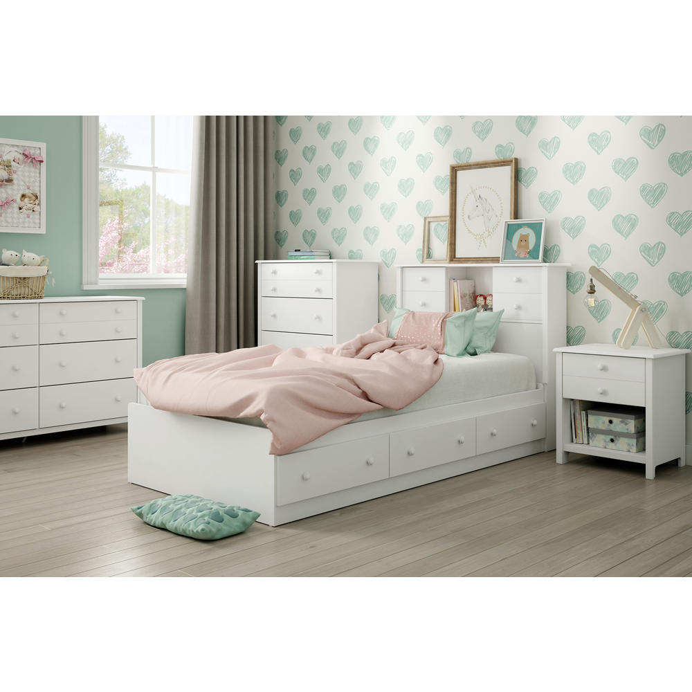 South Shore Little Smileys Twin Mates Bed (39'') with 3 Drawers, Pure White
