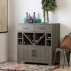 South Shore Vietti Bar Cabinet with Bottle Storage and Drawers, Gray Maple