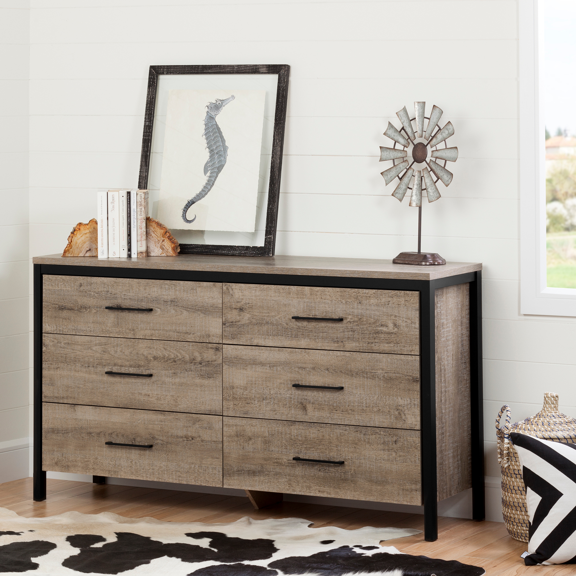 South Shore Munich 6 Drawer Double Dresser Weathered Oak And