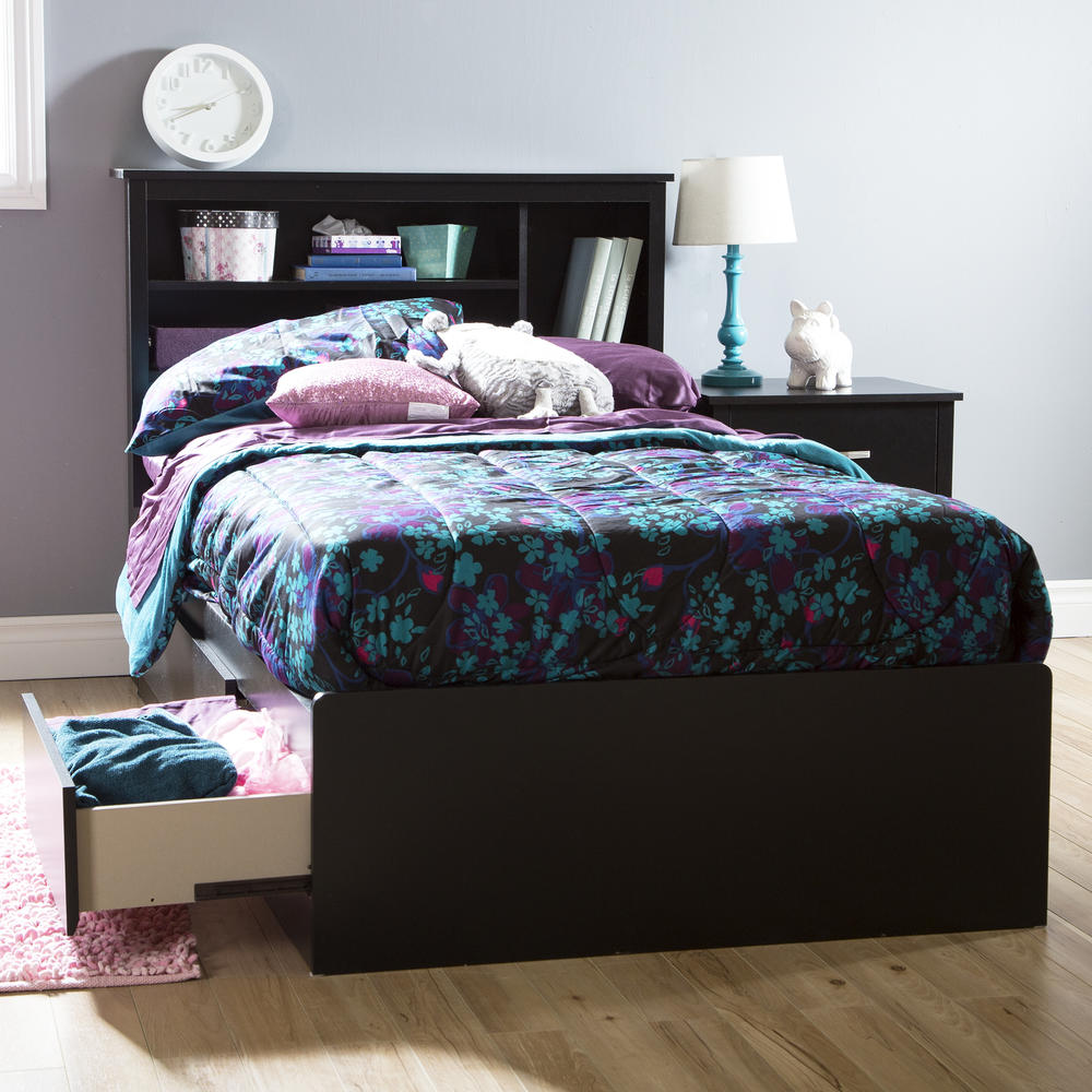 South Shore Twin Mates Bed (39") with 3 Drawers, Pure Black