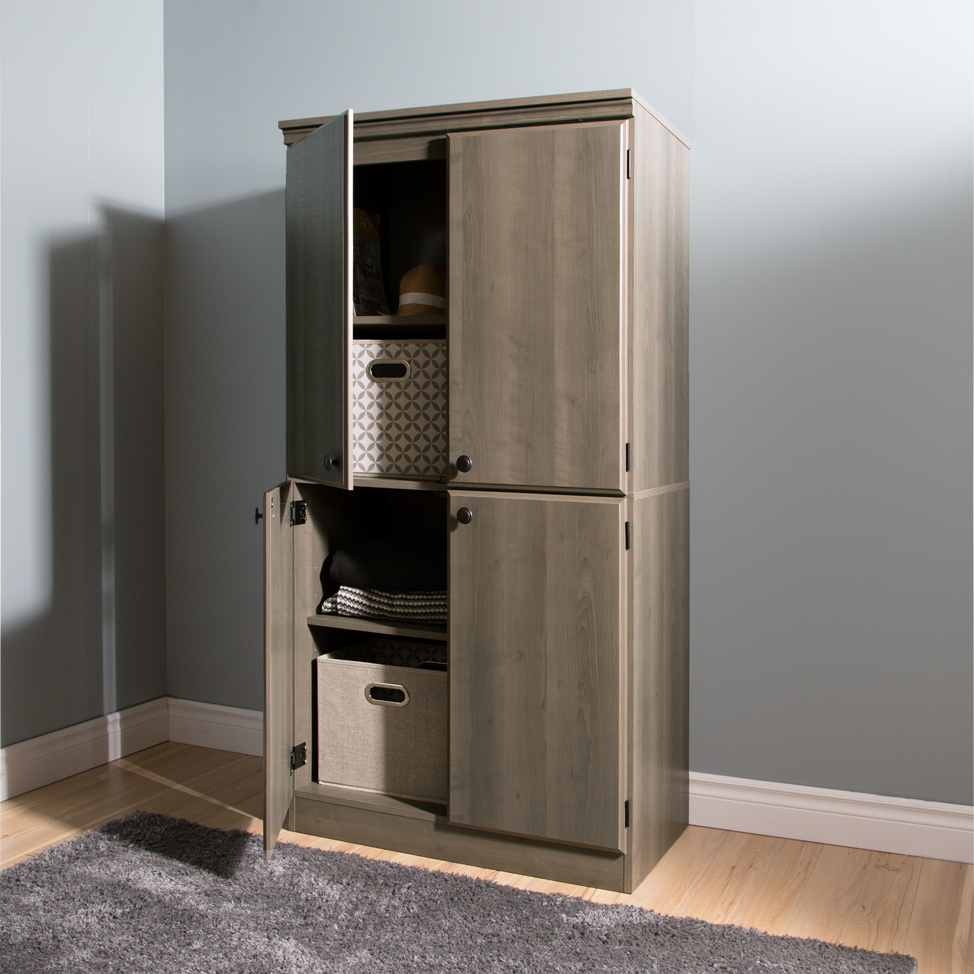 South Shore Morgan 4 Door Storage Cabinet Gray Maple