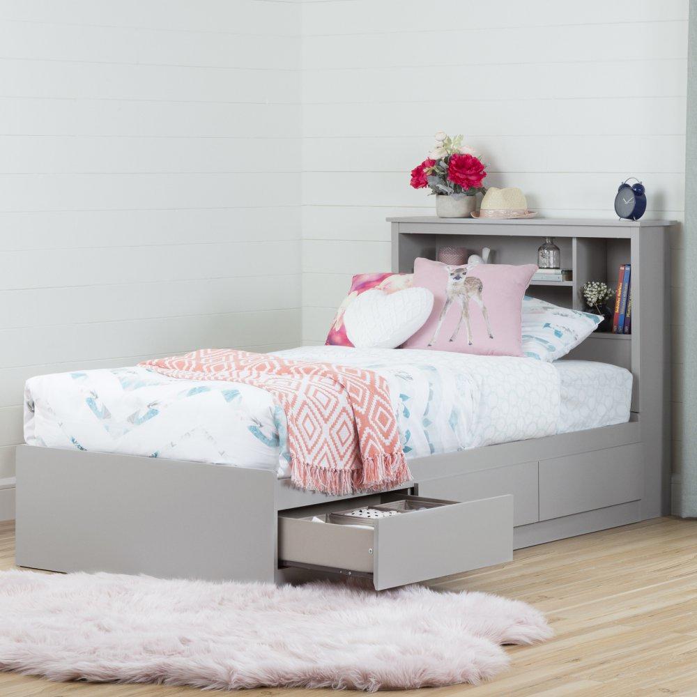 South Shore Vito Twin Mates Bed (39") with 3 Drawers, Soft Gray