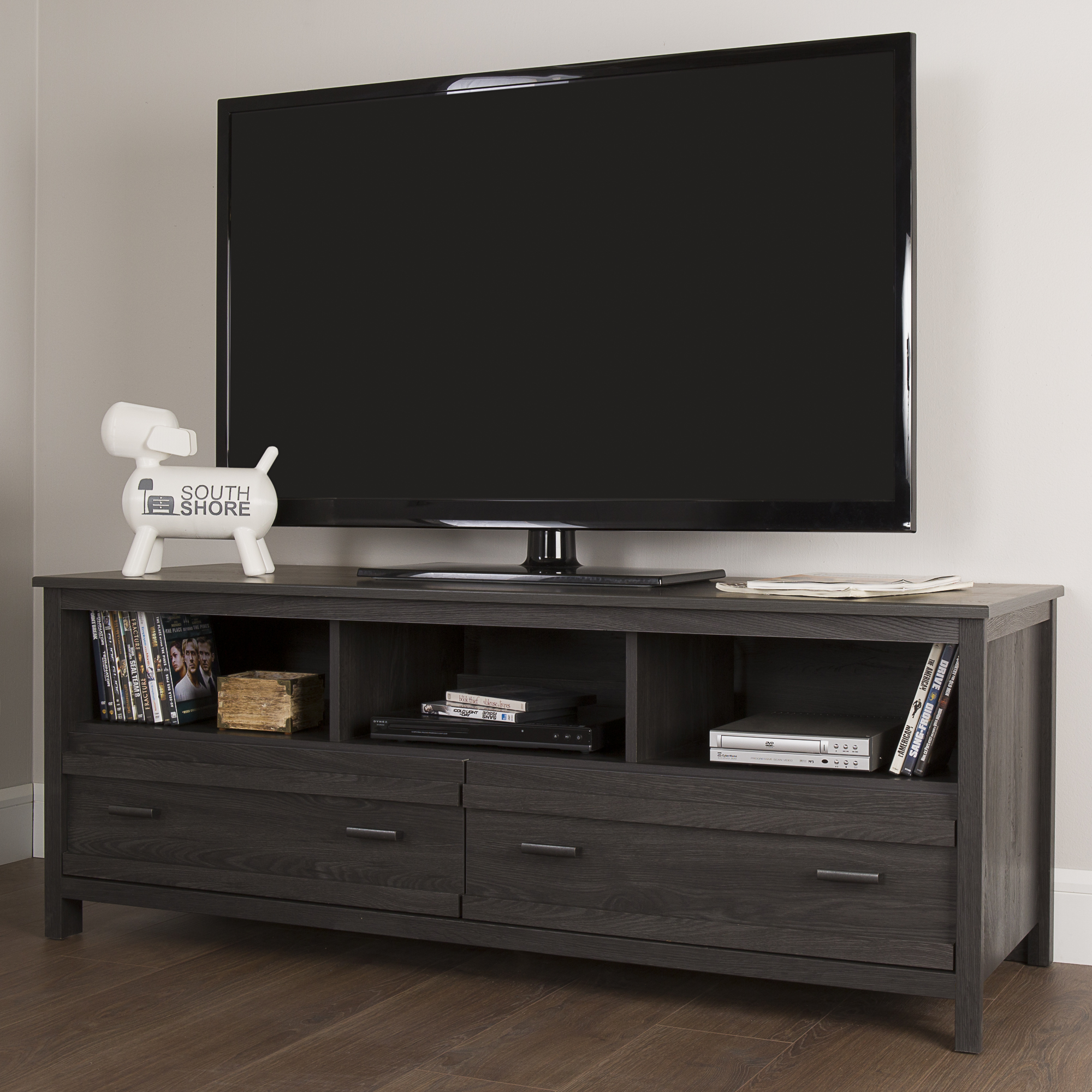 South Shore Exhibit TV Stand for TVs up to 60'', Gray Oak