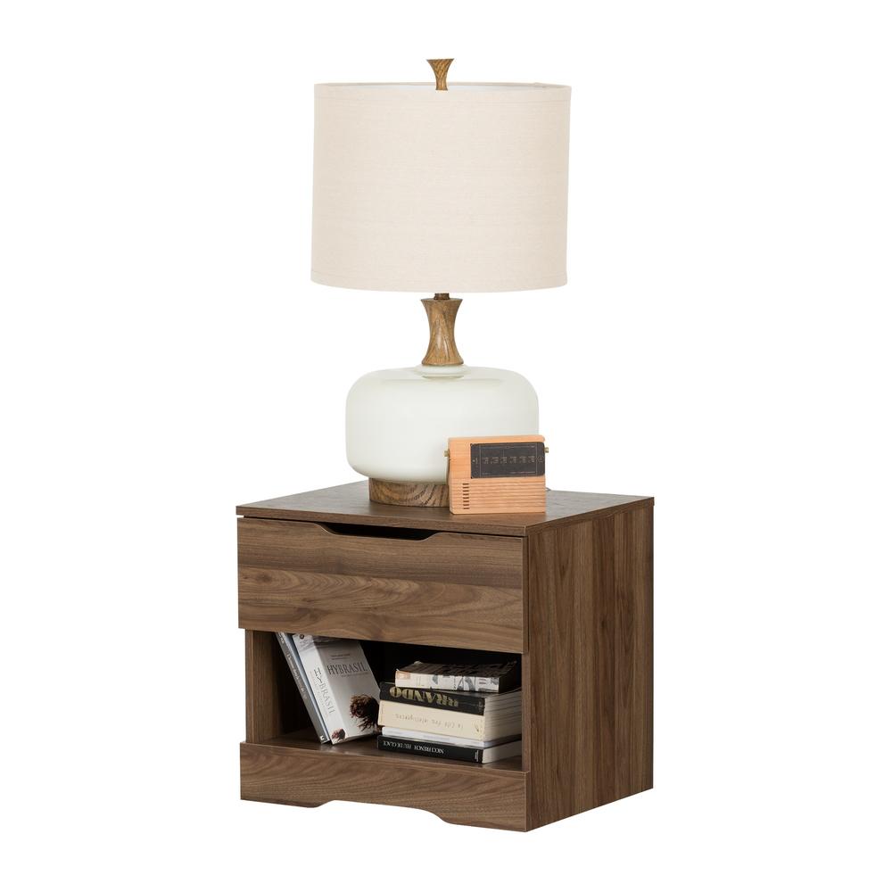 South Shore Holland 1-Drawer Nightstand, Natural Walnut