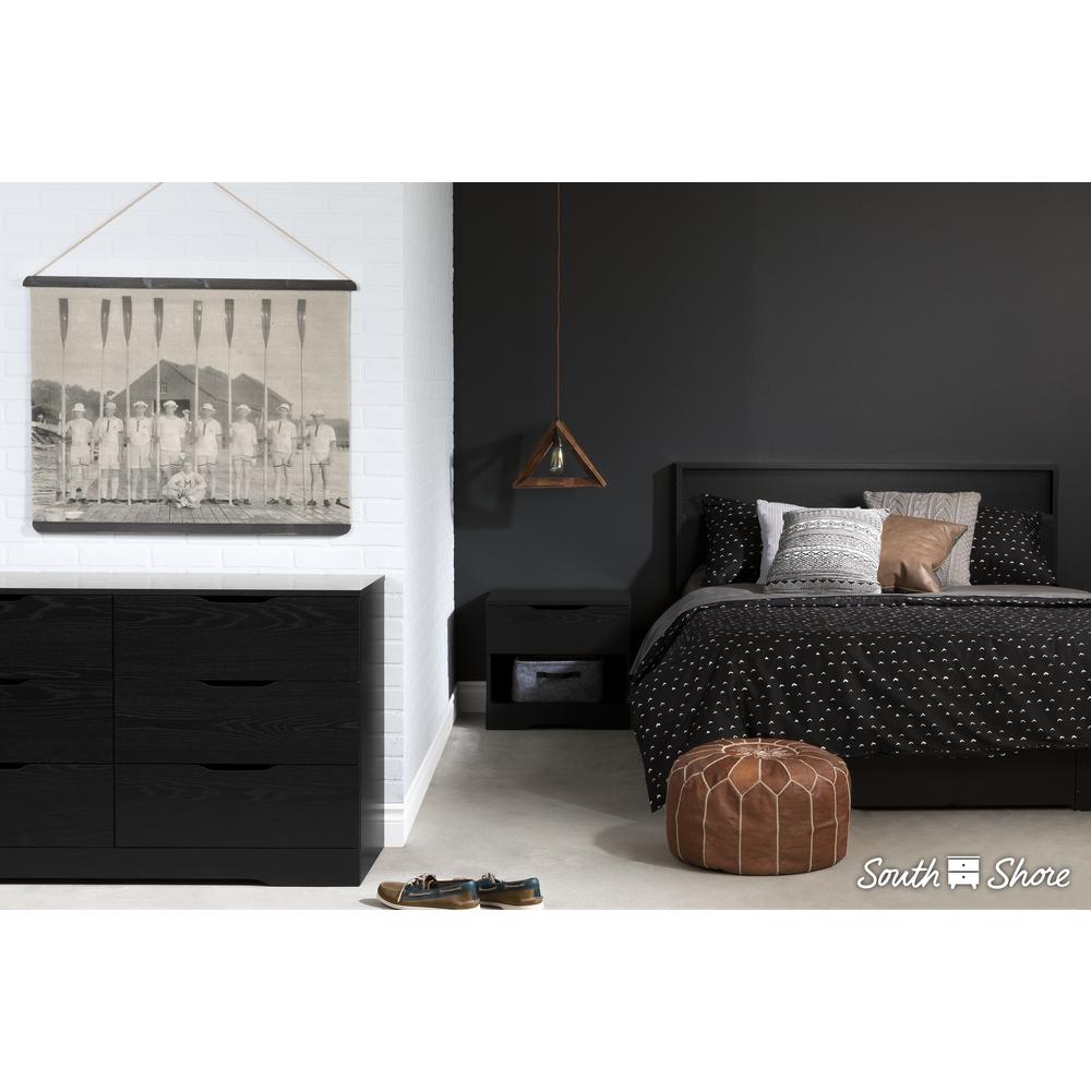 South Shore Holland Full/Queen Platform Bed (54/60'') with drawer, Black Oak