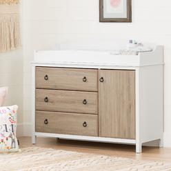 South Shore Catimini Changing Table with Station, Pure White and Rustic Oak