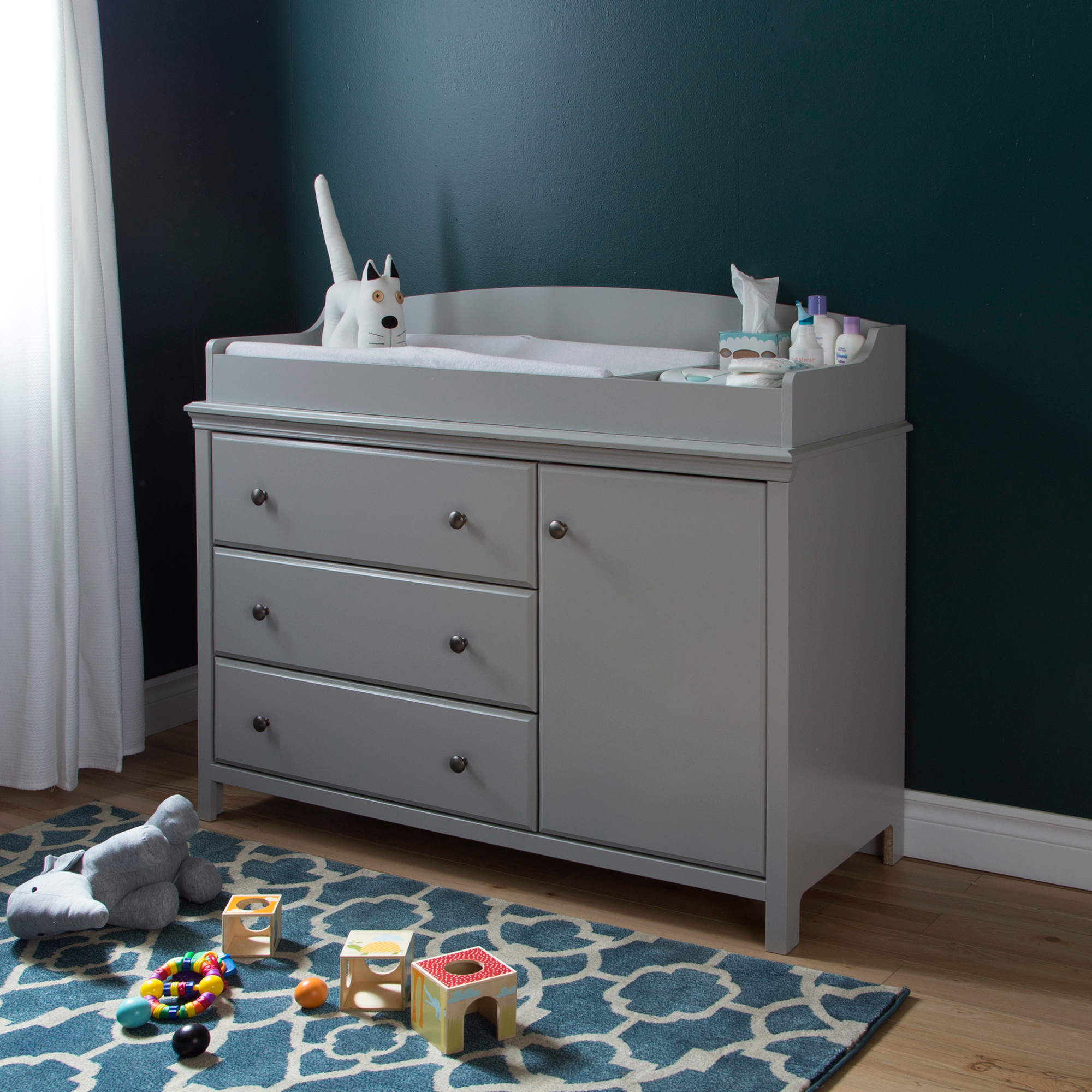 South Shore Cotton Candy Changing Table with Removable Changing Station- Soft Gray