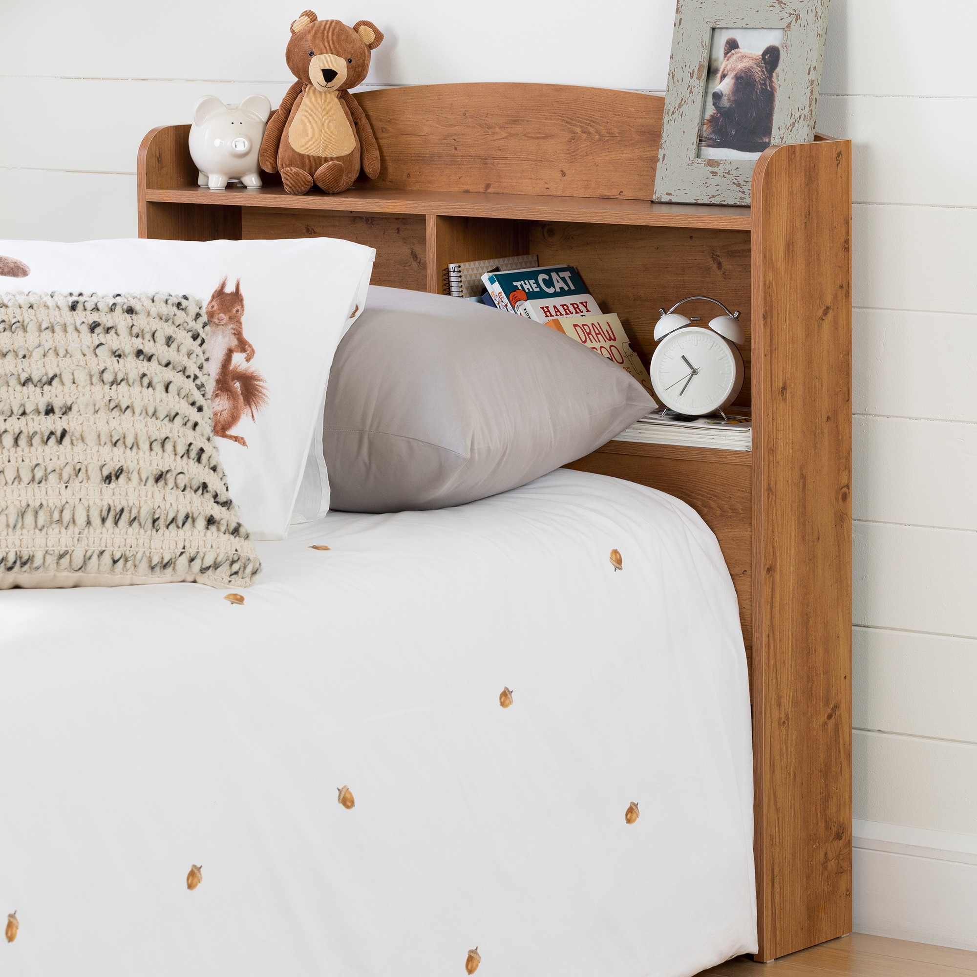 South Shore Logik Bookcase Headboard with Storage- Country Pine (39")