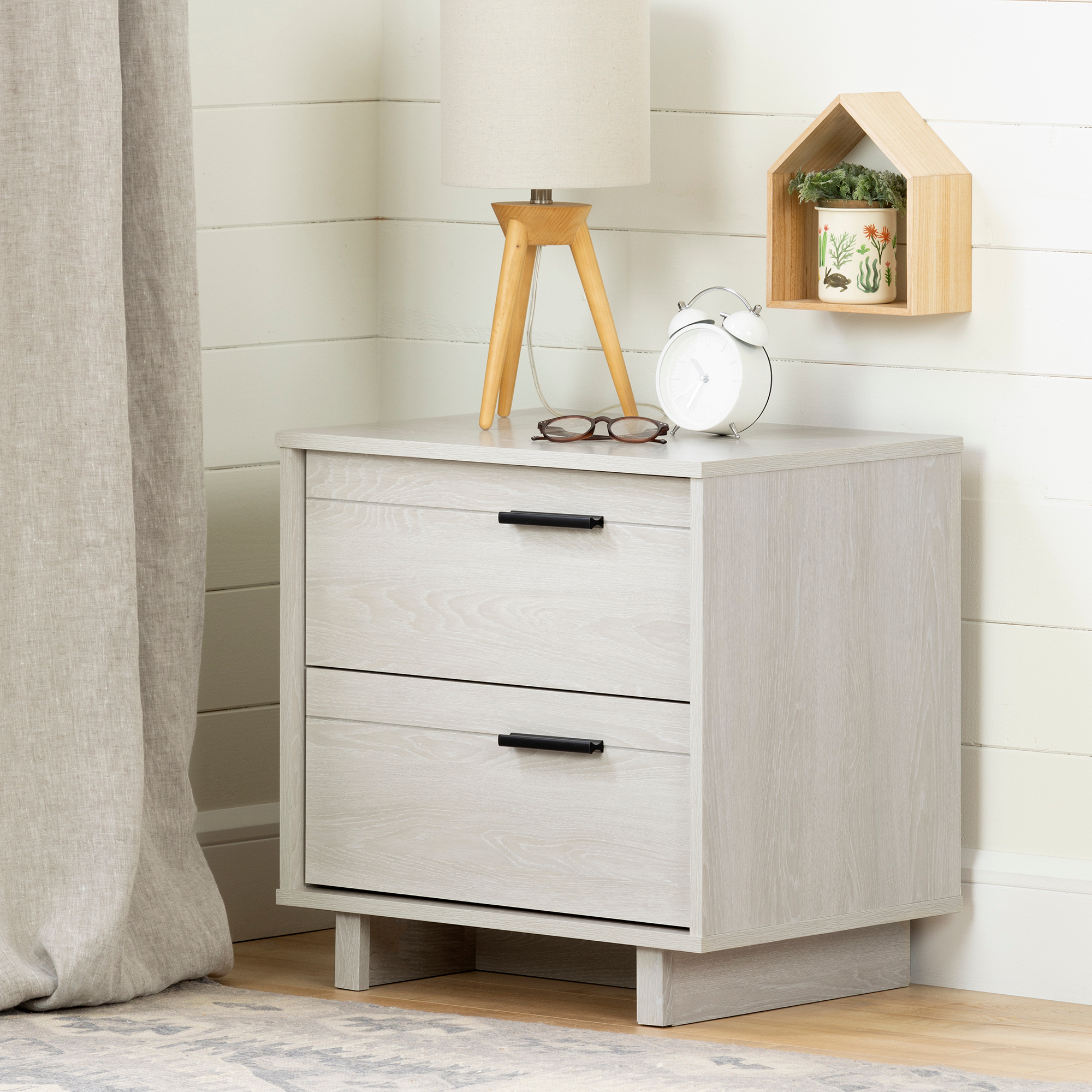 South Shore Fynn 2-Drawer Nightstand - End Table with Storage- Winter Oak