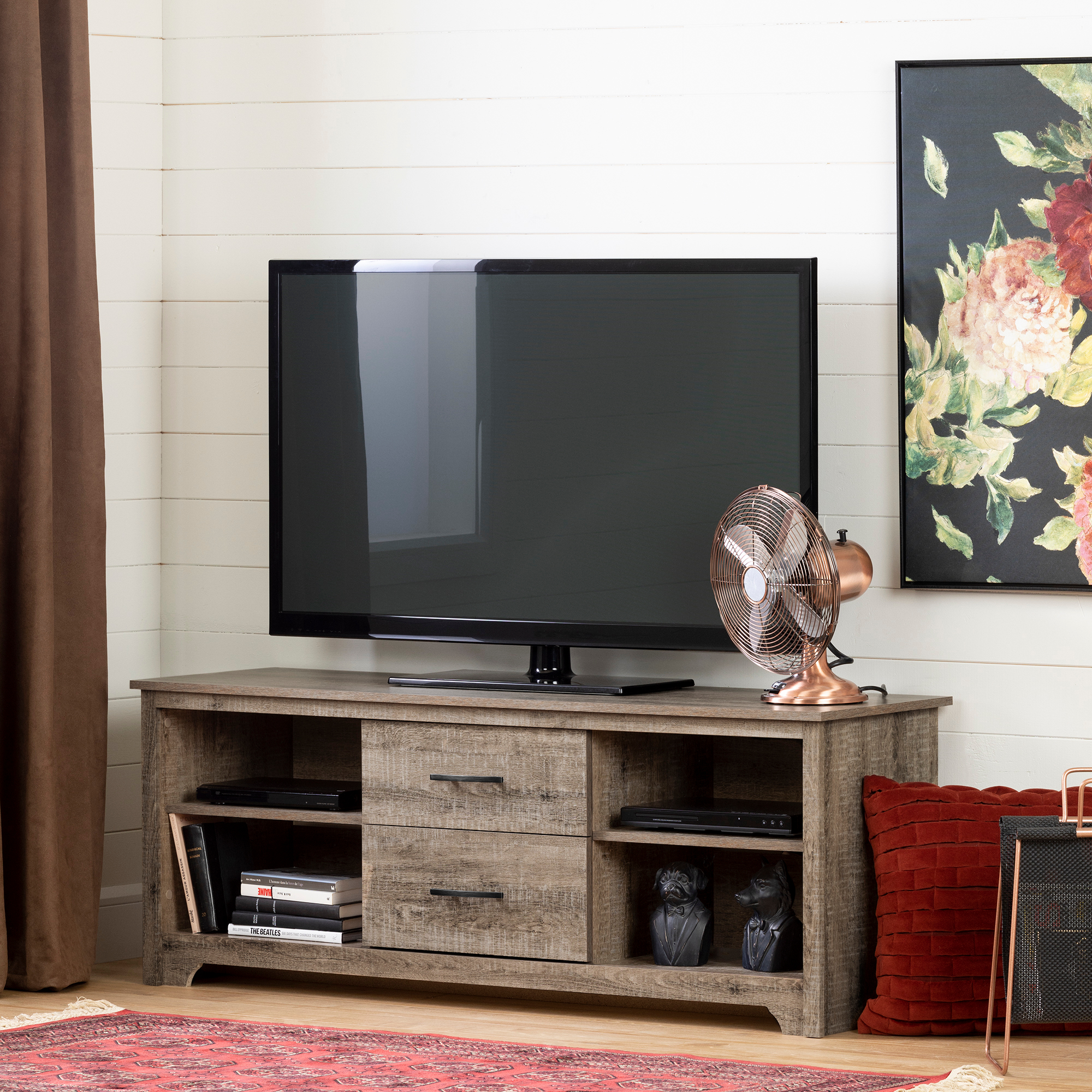 South Shore Fusion TV Stand with Drawers for TVs up to 60"- Weathered Oak