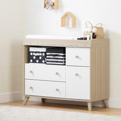 South Shore Yodi Changing Table with Drawers, Soft Elm and Pure White