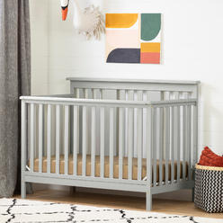 South Shore Cotton Candy Modern Baby Crib - 4 Heights with Toddler Rail- Soft Gray