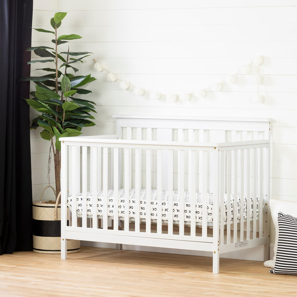 South Shore Little Smileys Baby Crib with Toddler Rail- Pure White