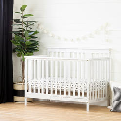 South Shore Little Smileys Modern Baby Crib - Adjustable Height Mattress with Toddler Rail, Pure White