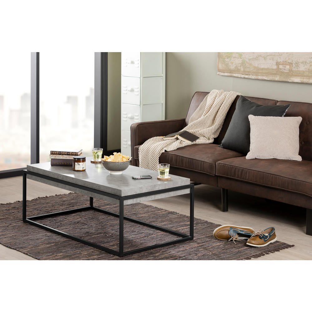 South Shore Mezzy Modern Industrial Coffee Table- Concrete Gray and Black