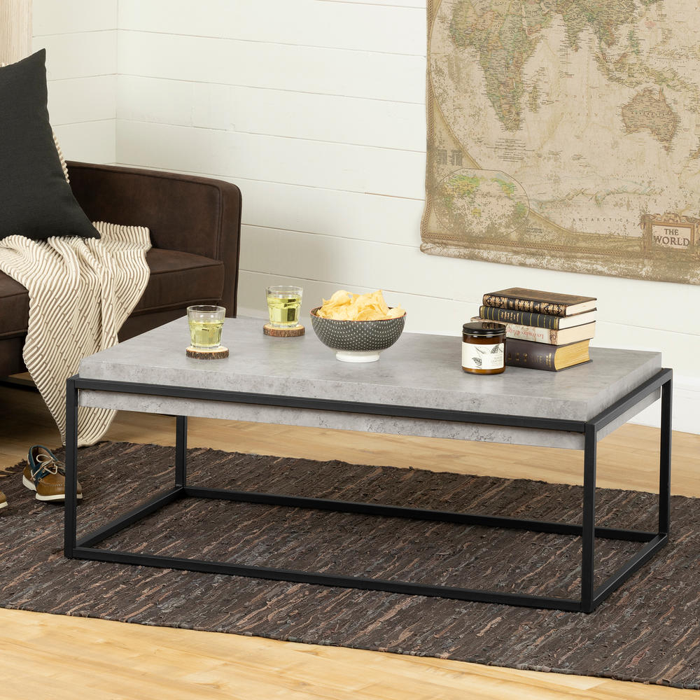 South Shore Mezzy Modern Industrial Coffee Table- Concrete Gray and Black