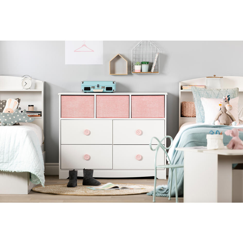 South Shore Sweet Piggy 4-Drawer Dresser with Storage Baskets- White and Pink