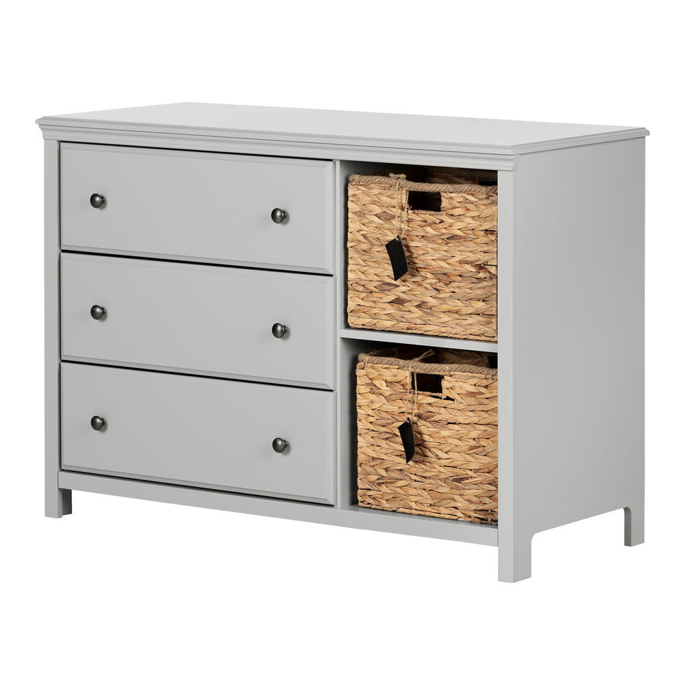 South Shore Cotton Candy 3-Drawer Dresser with Storage Baskets- Soft Gray