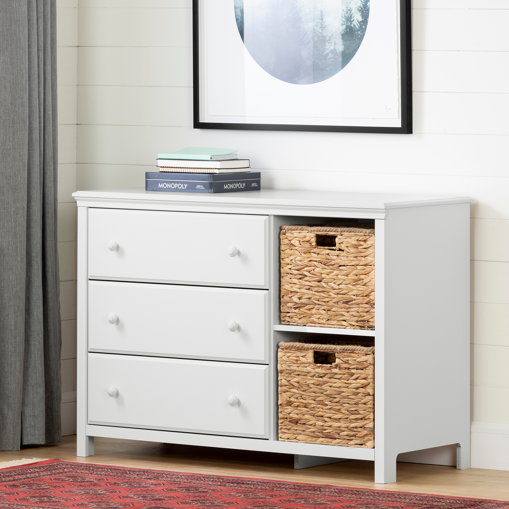 South Shore Cotton Candy 3Drawer Dresser with Storage Baskets Pure White