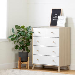 South Shore Yodi 5-Drawer Chest Storage Unit- Soft Elm and Pure White