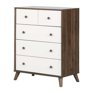 South Shore Yodi 5 Drawer Chest Storage Unit Natural Walnut And