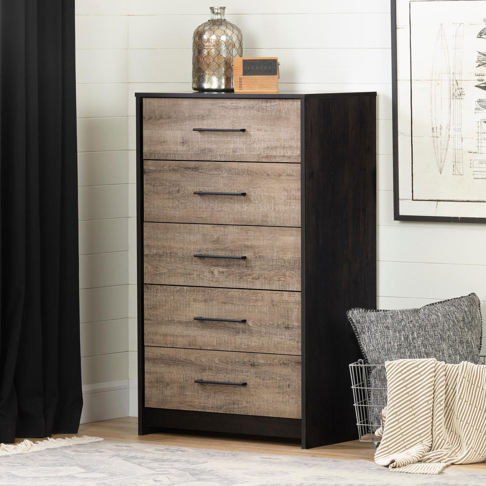 South Shore Londen 5-Drawer Chest Storage Unit- Weathered Oak and Ebony