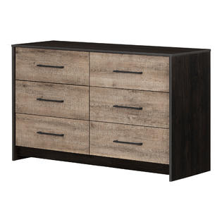 South Shore Londen 6-Drawer Double Dresser Storage Unit- Weathered Oak and  Ebony