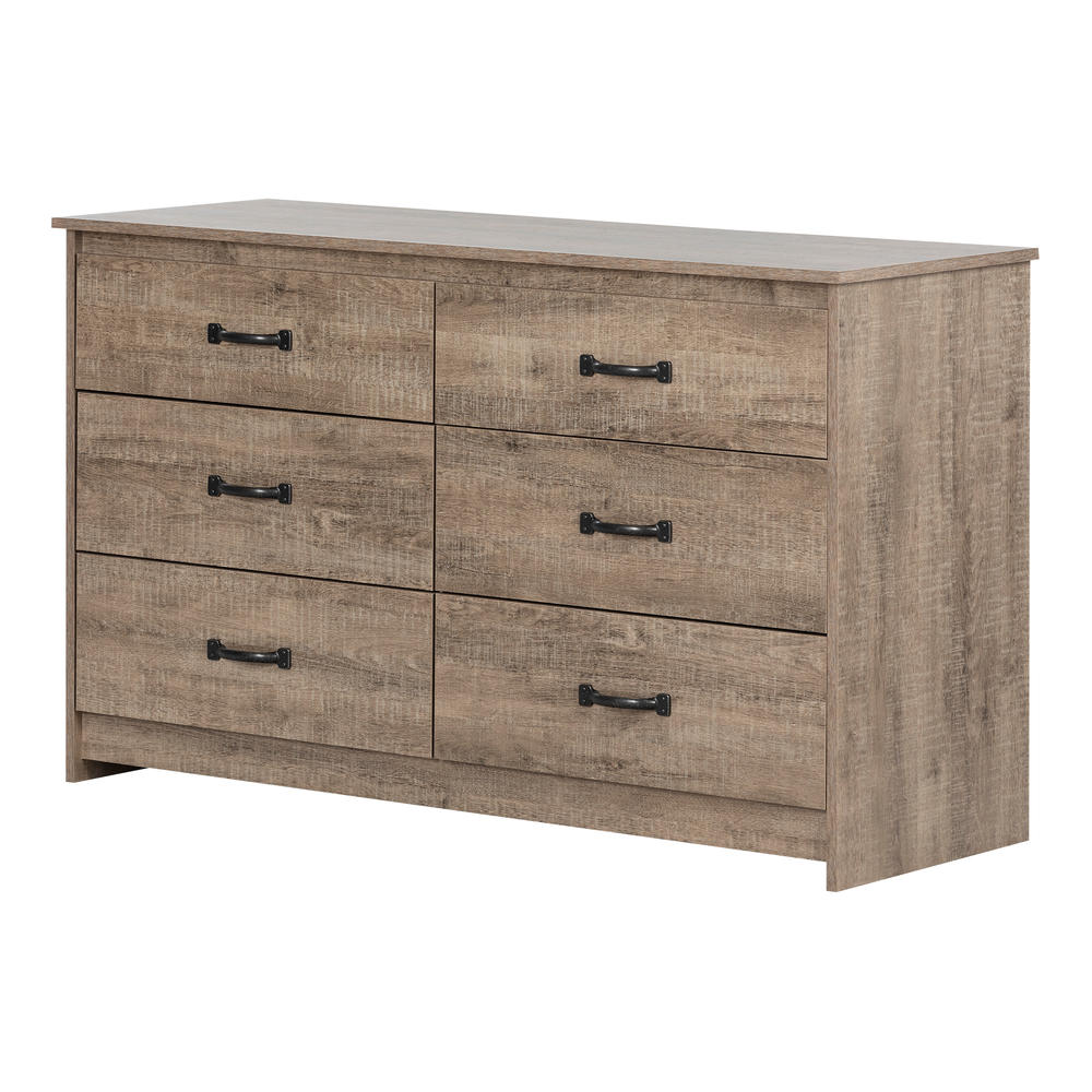 South Shore Tassio  6-Drawer Double Dresser Storage Unit- Weathered Oak