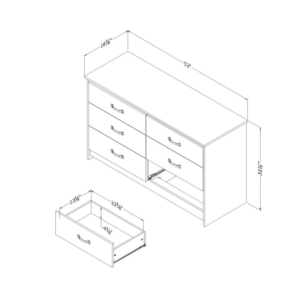 South Shore Tassio  6-Drawer Double Dresser Storage Unit- Weathered Oak
