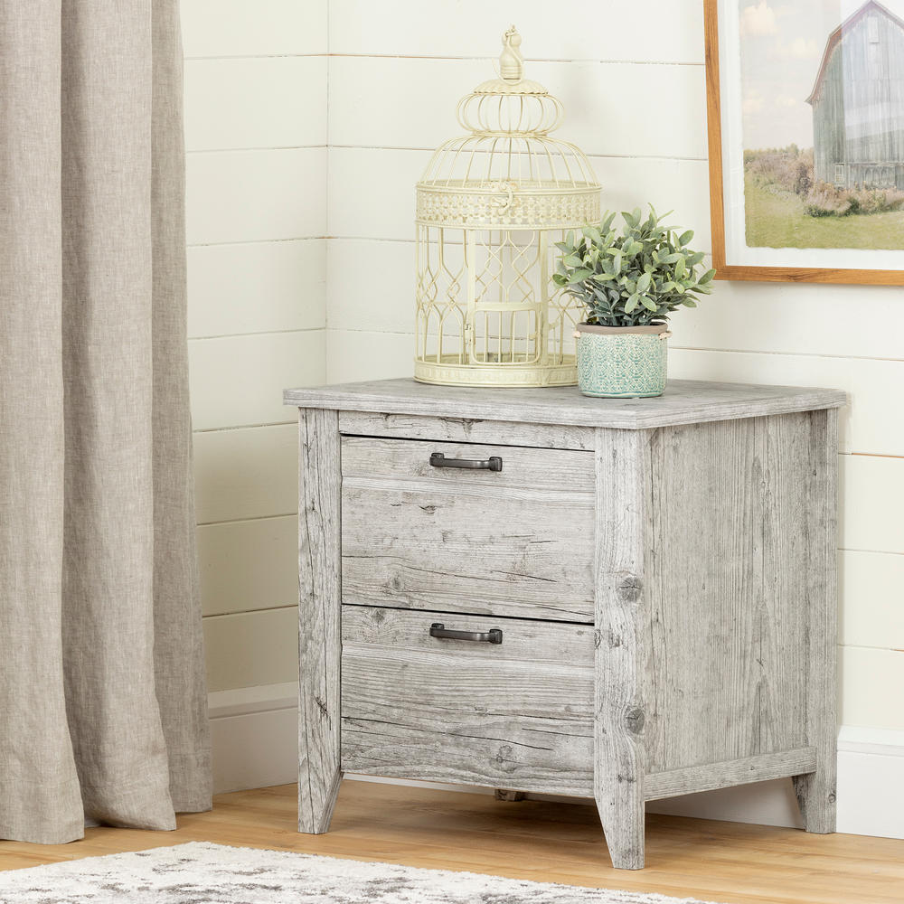 South Shore Lionel 2-Drawer Nightstand - End Table with Storage- Seaside Pine