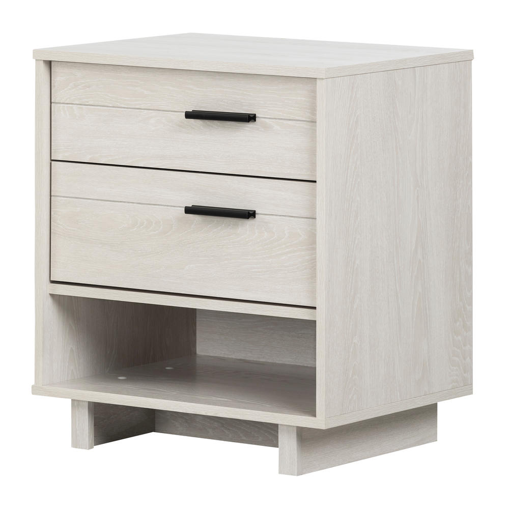 South Shore Fynn Nightstand with Drawers and Cord Catcher- Winter Oak