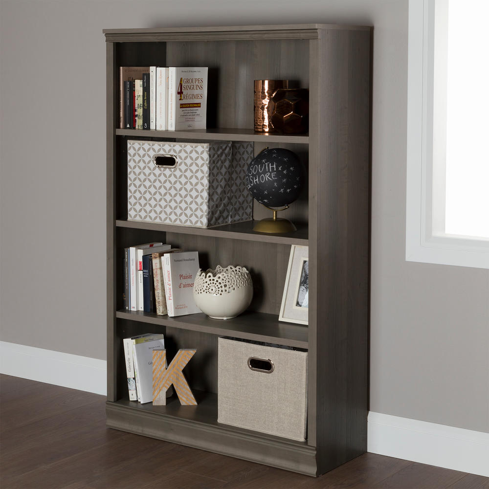 South Shore Morgan 4-Shelf Bookcase- Gray Maple