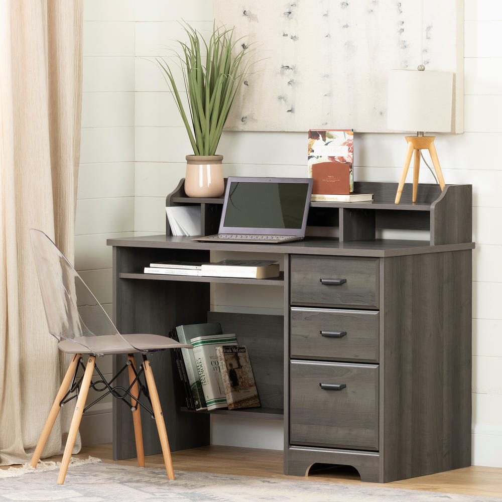 South Shore Versa Computer Office Desk with Hutch- Gray Maple
