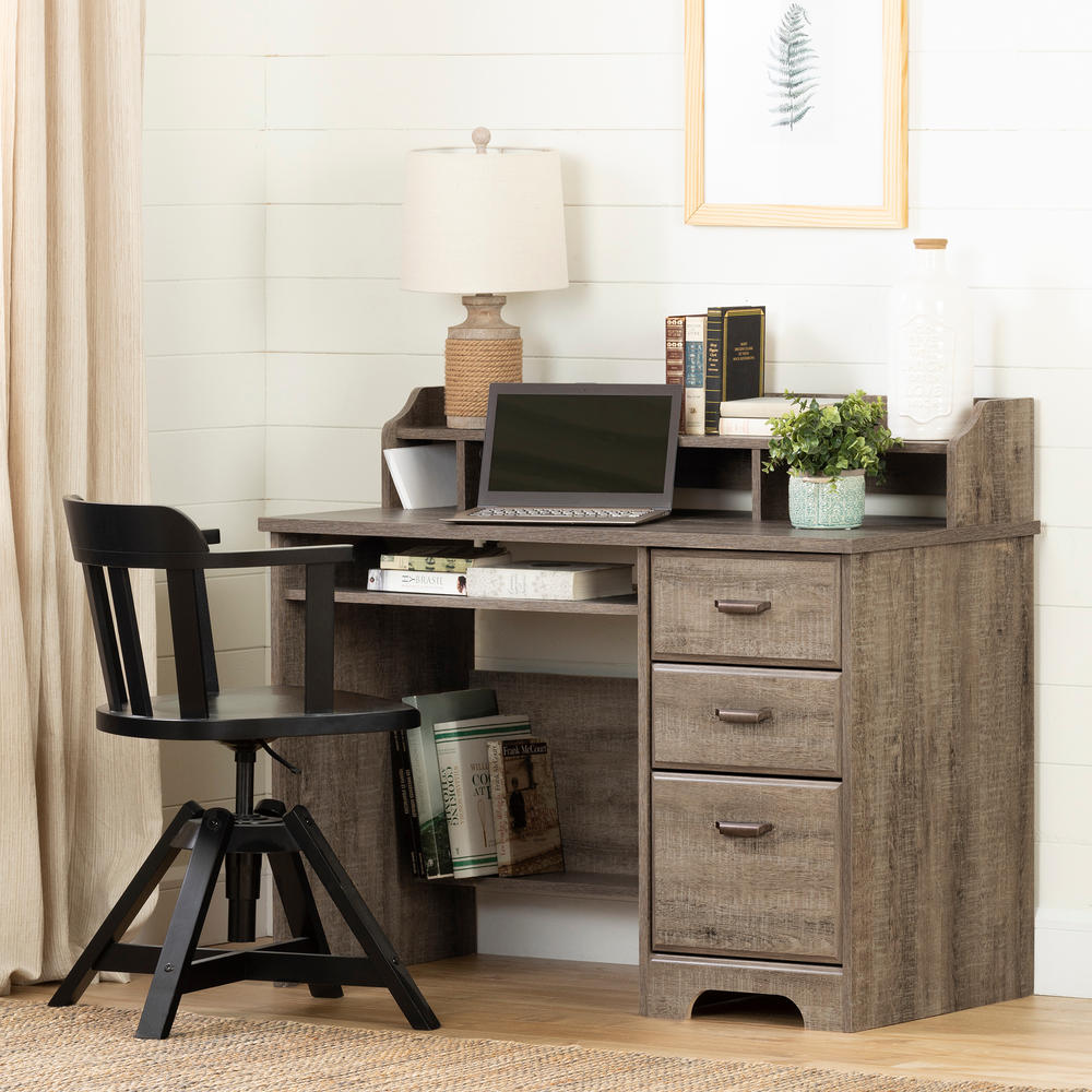 South Shore Versa Computer Office Desk with Hutch- Weathered Oak