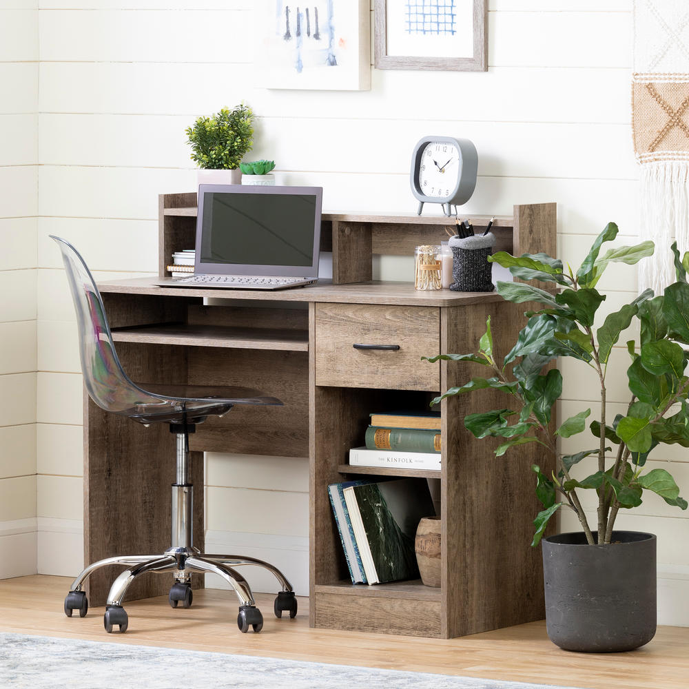 South Shore Axess Office Desk - Modern Design - Keyboard Tray and One Drawer- Weathered Oak