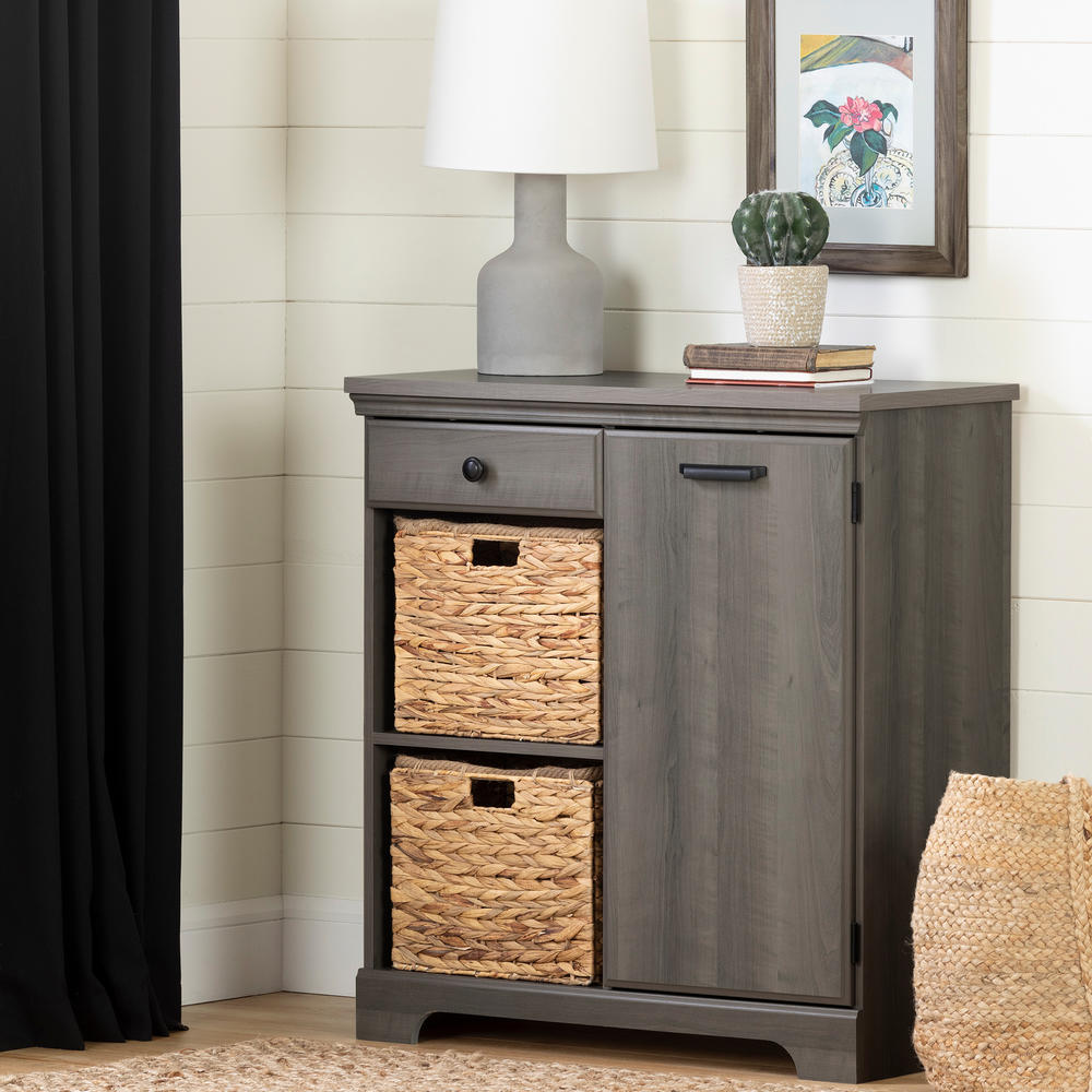 South Shore Versa 1-Door Multipurpose Storage Cabinet with Baskets- Gray Maple