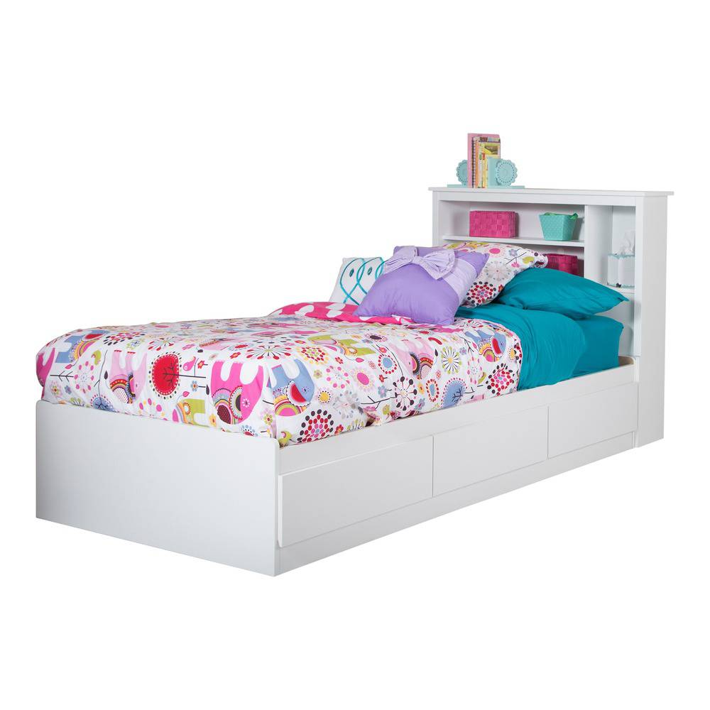 South Shore Vito Twin Mates Bed (39") with 3 Drawers, Pure White