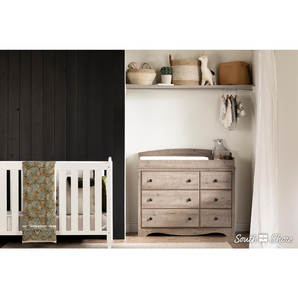 South Shore Angel Changing Table/Dresser with 6 Drawers- Weathered Oak