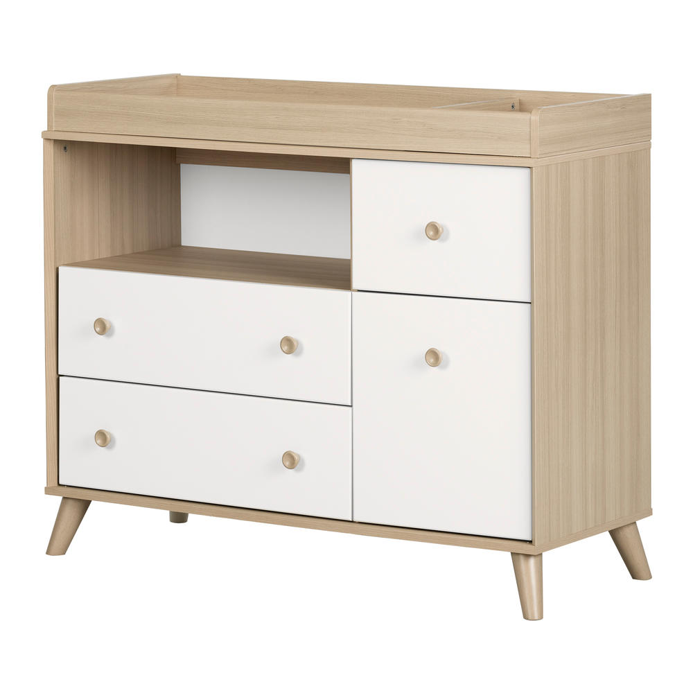 South Shore Yodi Changing Table with Drawers and Open Storage- Soft Elm and Pure White