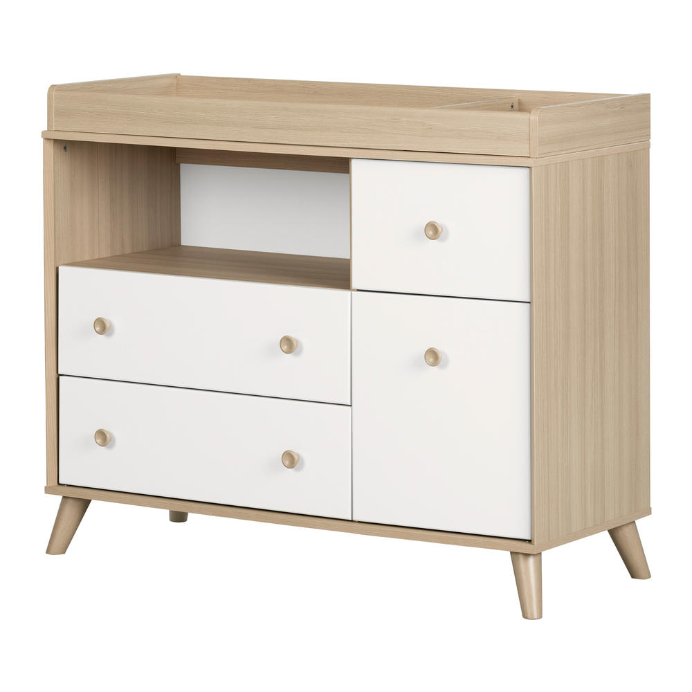 South Shore Yodi Changing Table with Drawers and Open Storage Soft Elm and Pure White
