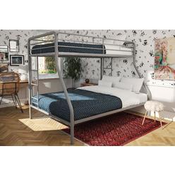 Dorel Home Furnishings Dorel DHP Twin-Over-Full Bunk Bed with Metal Frame and Ladder, Space-Saving Design, Silver