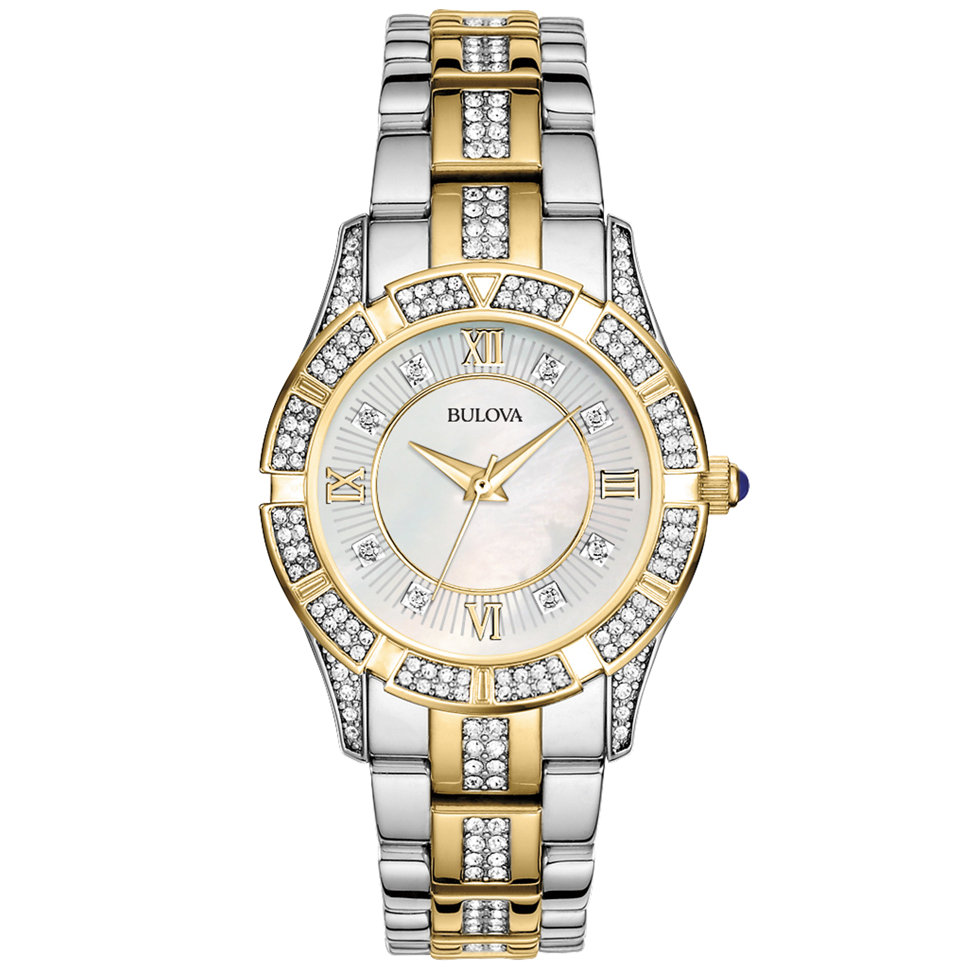 Bulova Ladies Two Tone Bracelet with White Mother of Pearl Dial Watch